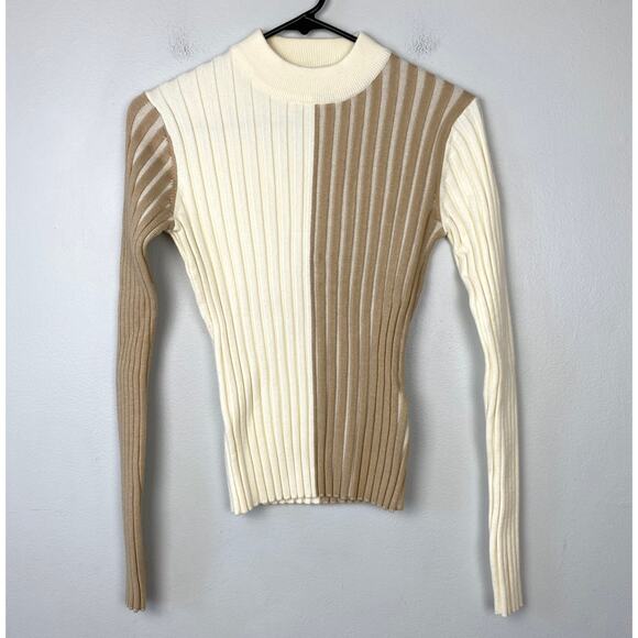 Böhme Colorblock Ribbed Sweater‎ Mock Neck Long Sleeve Stretch Fitted Size XS - Picture 1 of 9